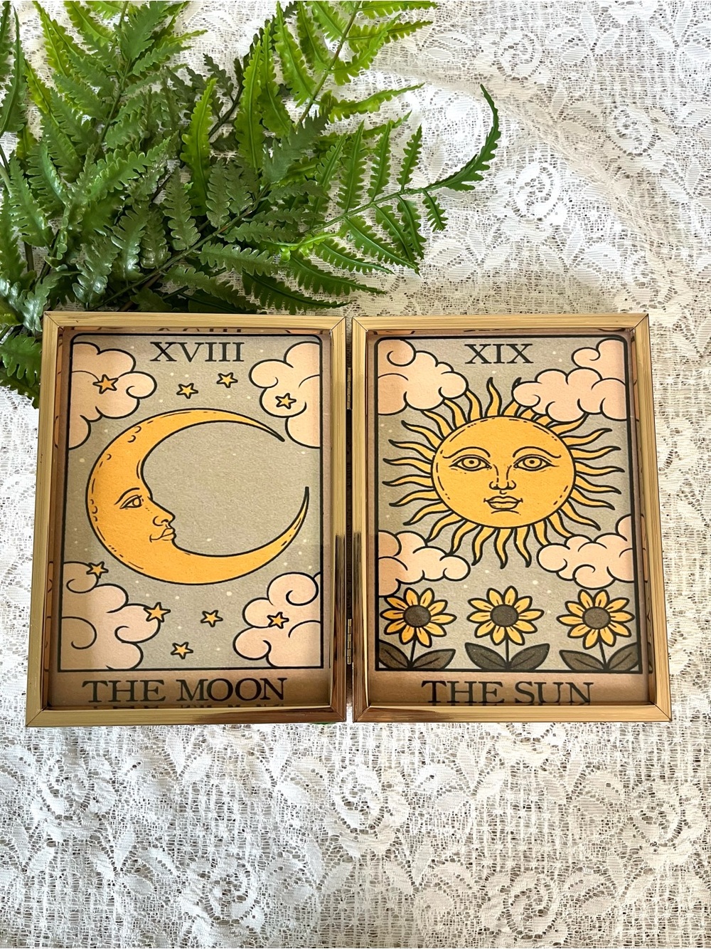 Hinged Brass Framed Sun & Moon Celestial Decor 6x8